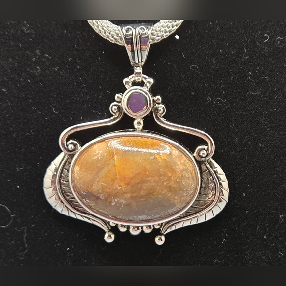 Tourmaline Necklace Earring Set Silver Tone Large Stones 16" + 3" Extender - Picture 2 of 6